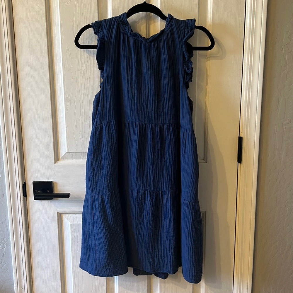 Blue gauze sleeveless dress, size small